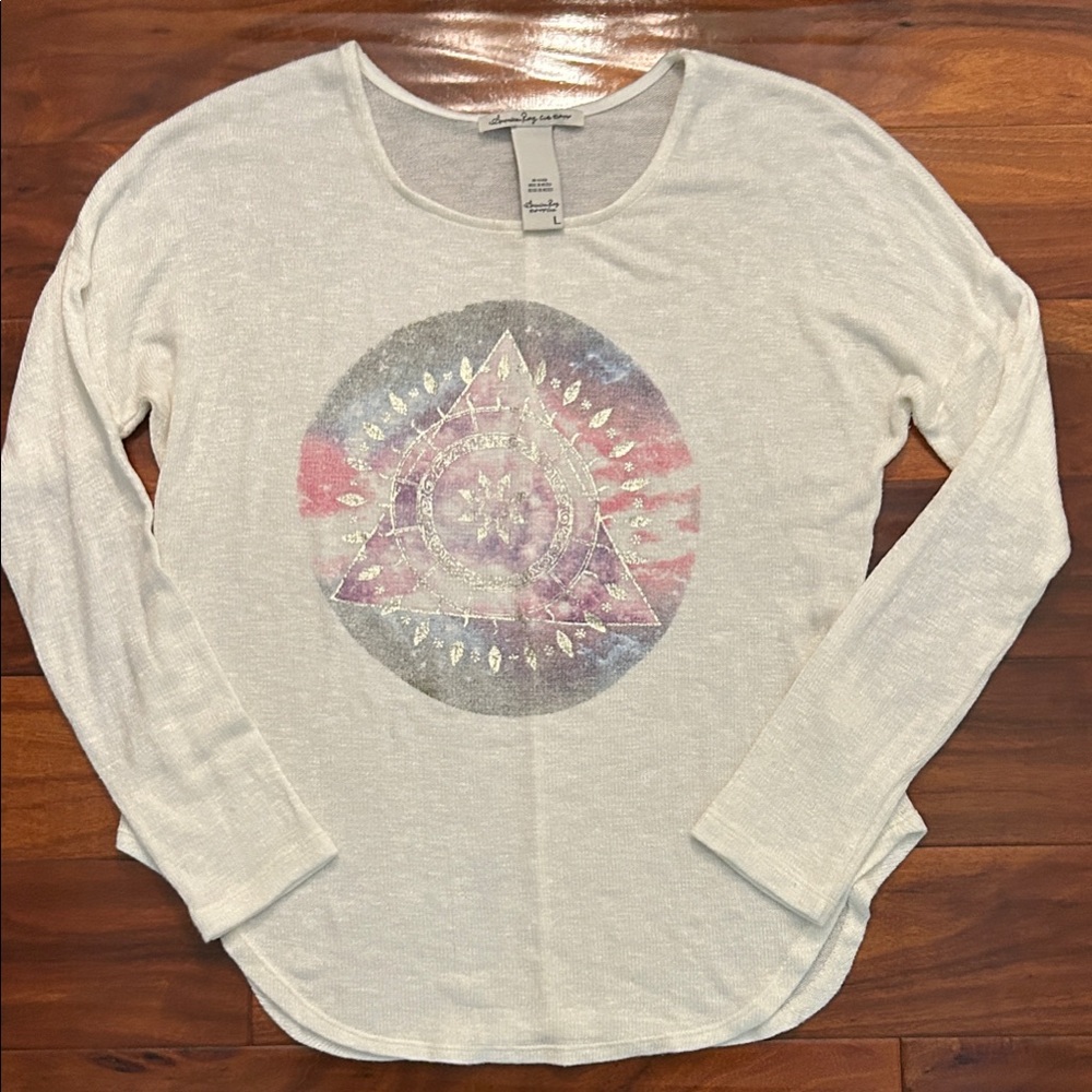 American Rag Cream Graphic Long Sleeve Sweater